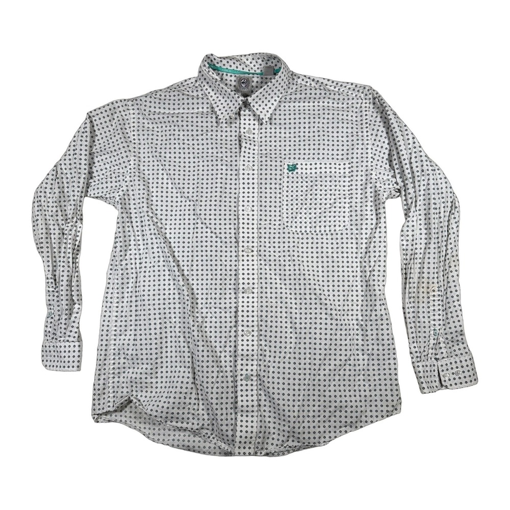 Cinch Western Shirt Mens Long Sleeve White Geometric Print Button Up Size L